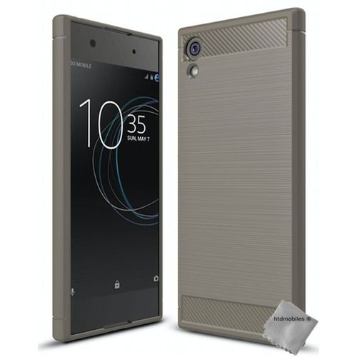 Housse Etui Coque Silicone Gel Carbone Pour Sony Xperia Xa1 + Film Ecran - Gris