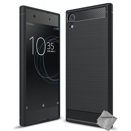 Housse Etui Coque Silicone Gel Carbone Pour Sony Xperia Xa1 + Verre Trempe - Noir