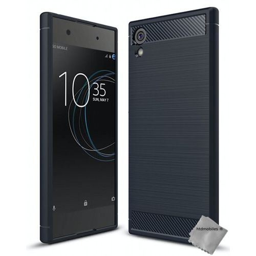 Housse Etui Coque Silicone Gel Carbone Pour Sony Xperia Xa1 + Verre Trempe - Bleu Fonce
