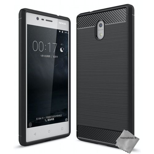 Housse Etui Coque Silicone Gel Carbone Pour Nokia 3 + Film Ecran - Noir