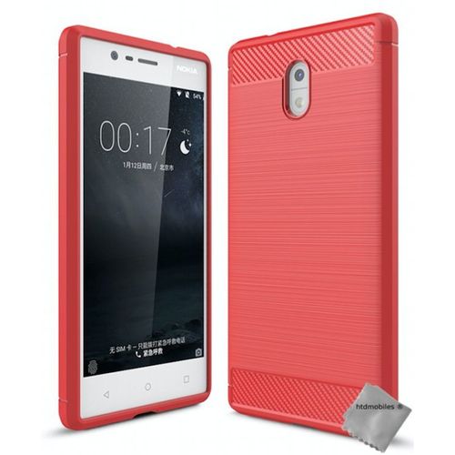 Housse Etui Coque Silicone Gel Carbone Pour Nokia 3 + Film Ecran - Rouge