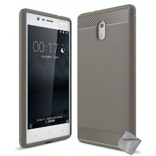 Housse Etui Coque Silicone Gel Carbone Pour Nokia 3 + Film Ecran - Gris