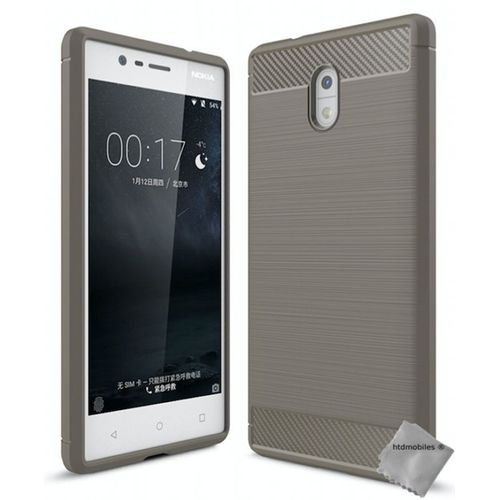 Housse Etui Coque Silicone Gel Carbone Pour Nokia 3 + Verre Trempe - Gris