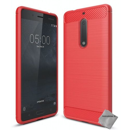 Housse Etui Coque Silicone Gel Carbone Pour Nokia 5 + Film Ecran - Rouge