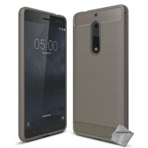 Housse Etui Coque Silicone Gel Carbone Pour Nokia 5 + Film Ecran - Gris