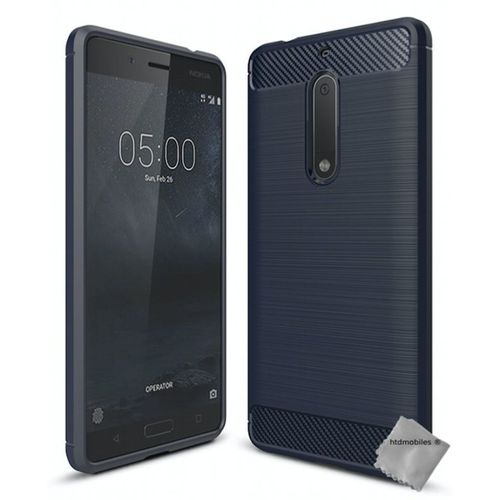 Housse Etui Coque Silicone Gel Carbone Pour Nokia 5 + Verre Trempe - Bleu Fonce