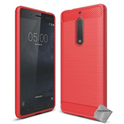 Housse Etui Coque Silicone Gel Carbone Pour Nokia 5 + Verre Trempe - Rouge