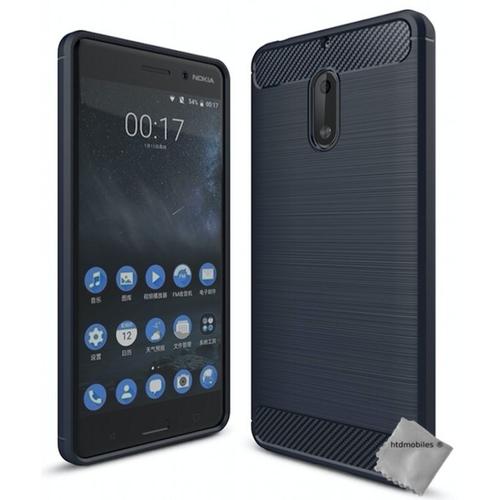 Housse Etui Coque Silicone Gel Carbone Pour Nokia 6 + Film Ecran - Bleu Fonce