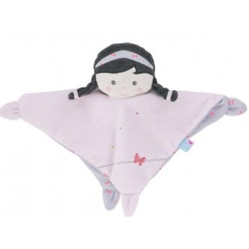 Doudou Sucre D'orge Poupee Plat Rose Et Gris Papillon