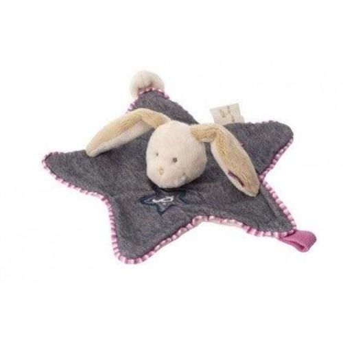 Doudou Pericles Lapin Plat Jeans Rose Etoile Blues 31*20