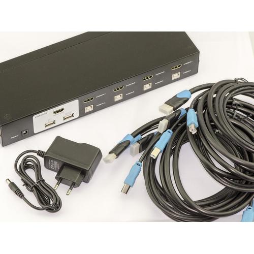 KVM SWITCH HDMI - USB /// AUTOMATIQUE /// - 4 PORTS SON + IMAGE + CLAVIER + SOURIS Complet, livré avec cordons