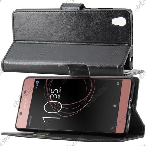 Ebeststar ® Film Protection Écran En Verre Trempé + Etui Portefeuille Housse Coque Folio Book Livre Pour Sony Xperia L1, L1 Dual, Couleur Noir [Dimensions Precises De Votre Appareil : 151 X 74 X 8.7 Mm, Écran 5.5'']