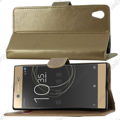 Ebeststar ® Film Protection Écran En Verre Trempé + Etui Portefeuille Housse Folio Book Livre Pour Sony Xperia Xa1 Ultra, Couleur Or / Doré [Dimensions Precises De Votre Appareil : 165 X 79 X 8.1 Mm, Écran 6''] [Note Importante Lire Description]