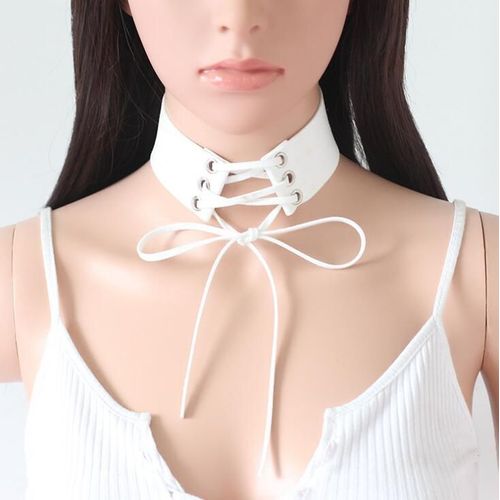 Collier Cuir Blanc À Lacer