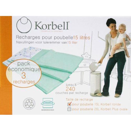 Korbell Recharges Pour La Poubelle À Couches Korbell Standard 15l - Pack De 3