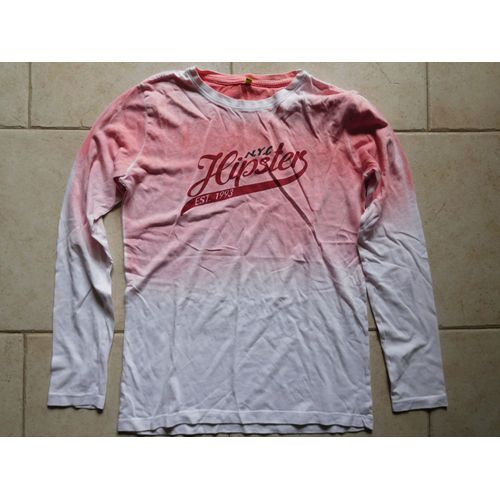 T-Shirt Manches Longues - Hipster - Little Captain - 16 Ans - Rose Et Blanc