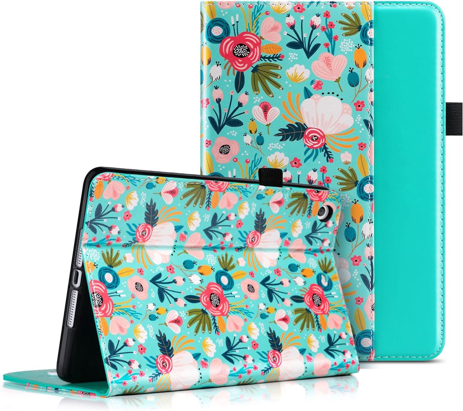 Coque Ipad Mini 3 Avec Porte Stylet Porte Cartes, Étui Housse Ipad Mini 2 Protection En Cuir Pu Folio Support, Veille/Réveil Automatique Coque Pour Iipad Mini 1/2/3, Fleur