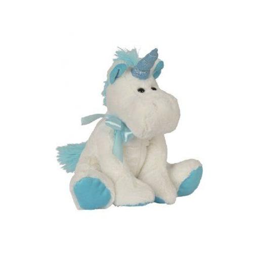 Licorne Assise Blanche Et Bleu 36cm - Peluche Enfant