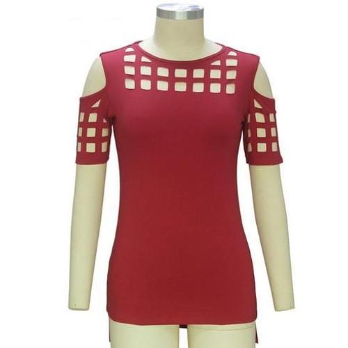 T-Shirt Découpes Manche Et Haut Rouge T M/L