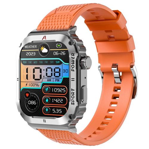 Rainbuvy Od3 Smartwatch 2,1 Pouces Montre De Sport En Plein Air Bluetooth Telephone Portable Nfc Surveillance De La Sante Bo?Tier En Alliage D'aluminium Argent Orange