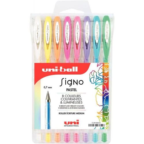 Stylos Roller - Encre Gel - Couleurs Pastel - Mine 1mm - 8 Teintes - Uni-Ball