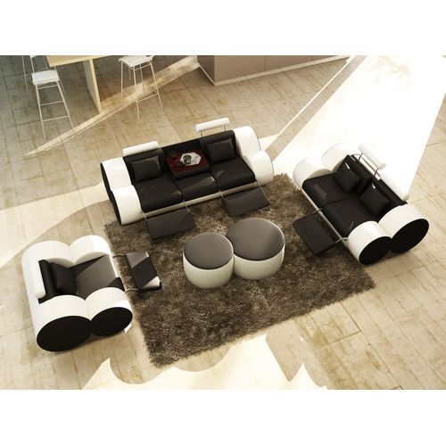 Ensemble Canapé Design 3+2+1 Place En Cuir Noir Et Blanc Roma