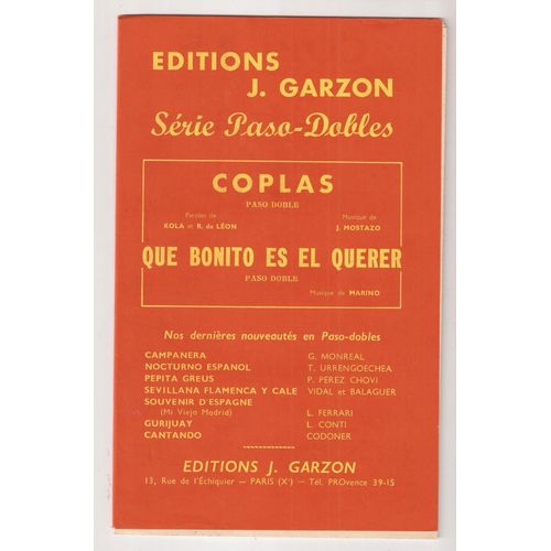 Editions Garzon - Serie Paso-Dobles - Coplas / Que Bonito Es El Querer
