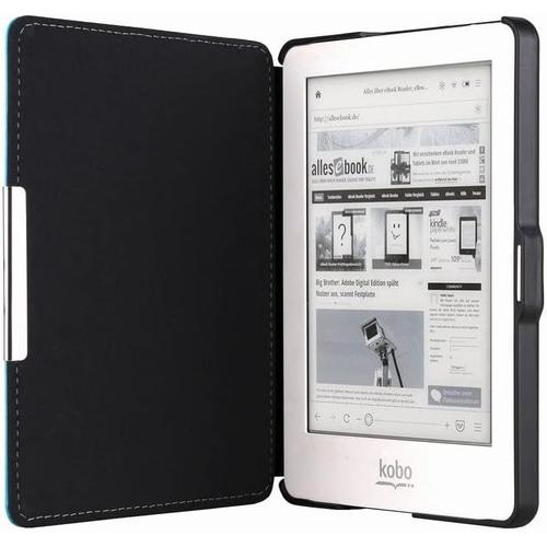 Étui De Protection Fin Magnétique En Cuir Et Plastique Pour Liseuse Kobo Glo Noir