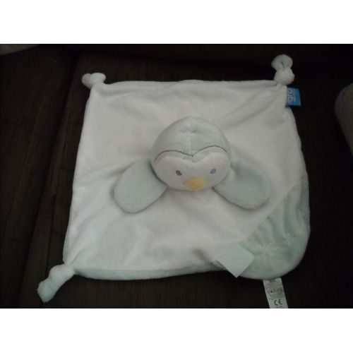 Doudou Plat Bleu Et Blanc Pingouin The Gro Company