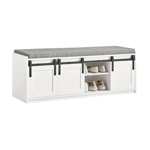 Sobuy Étagère À Chaussures, Meuble À Chaussures, Porte-Chaussures Avec 6 Compartiment, Meuble D'entrée Coffre Rangement Pour Chaussures Avec Porte De Grange Coulissante, 120x35x45cm, Fsr133-W