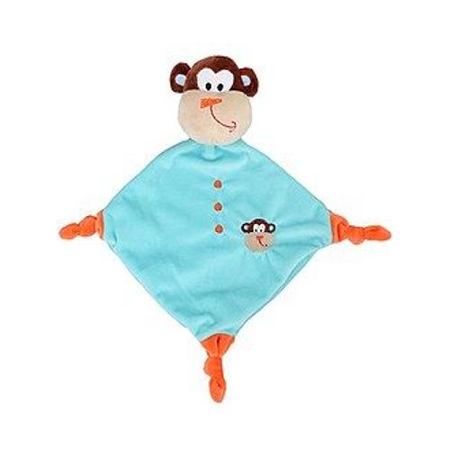 Doudou Plat Singe Bleu Orange Noeuds Kiokids Peluche Jouet Bebe