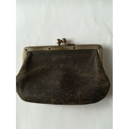 petit porte- monnaie ancien cuir noir vintage