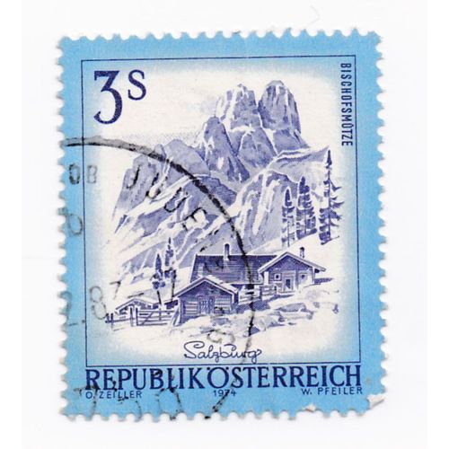 Timbre Autriche : Republik Österreich, Bischofsmütze (L'évêque) Im Dachsteinmassiv, Salzburg, 3 S