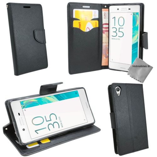 Housse Etui Coque Pochette Portefeuille Pour Sony Xperia L1 + Verre Trempe - Noir / Noir