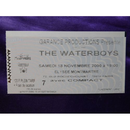The Waterboys Ticket De Concert Paris Elysée Montmartre 18 Novembre 2000