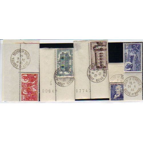 Lot De 5 Timbres De France Annee 1944 / Guerre / Obliteration Jouy Le Chatel 19/4/1944 Et 24/4/1944