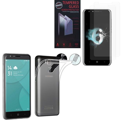 Coque Silicone Gel Pour Doogee Y6 5.5" - Transparent + 2 Films Verre Trempé