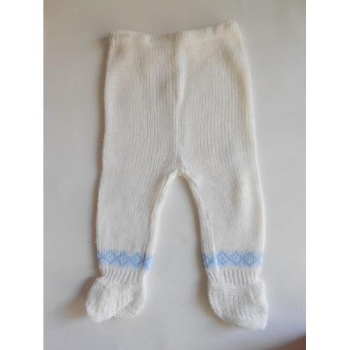 Pantalon Caleçon Avec Pieds - 3 A 6 Mois - Blanc Avec Motif Bleu Ciel