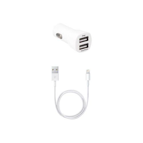Swiss Charger - Adaptateur Allume-Cigare (Voiture) - 3.1 A - 2 Connecteurs De Sortie (Usb (Alimentation Uniquement)) - Sur Le Câble : Lightning - Blanc - Pour Apple Ipad/Iphone/Ipod (Apple Dock)