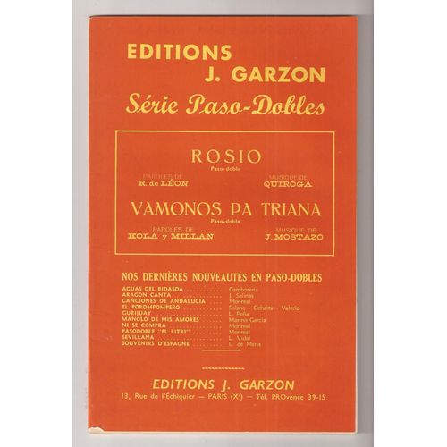 Editions Garzon - Serie Paso-Dobles - Rosio + Vamonos Pa Triana - Partition Orchestre Tous Instruments.