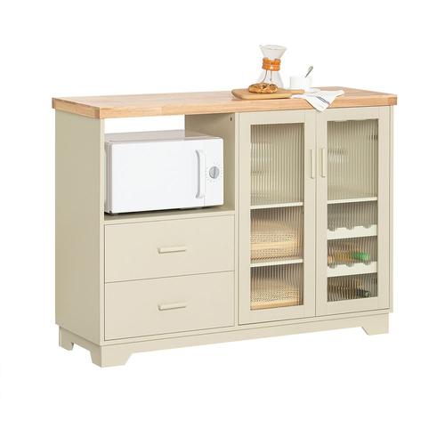 Sobuy Buffet Placard De Cuisine Avec 2 Portes Vitrées Meuble Micro-Ondes Armoire De Cuisine Multi-Rangements Meuble D'entrée Meuble Latéral, 120 X 40 X 90 Cm, Beige, Fsb81-Mi