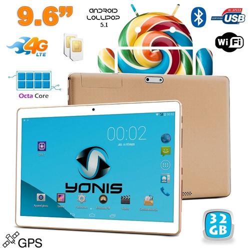 Tablette 4G 9.6 Pouces Android Lollipop Octa Core 2 Go Ram Bluetooth GPS 32Go Or + SD 64Go YONIS