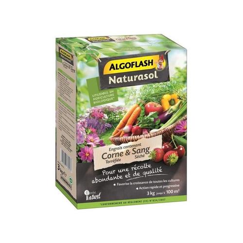 ALGOFLASH NATURASOL Engrais contenant deLa Corne torréfiée et Sang Séché - 3kg