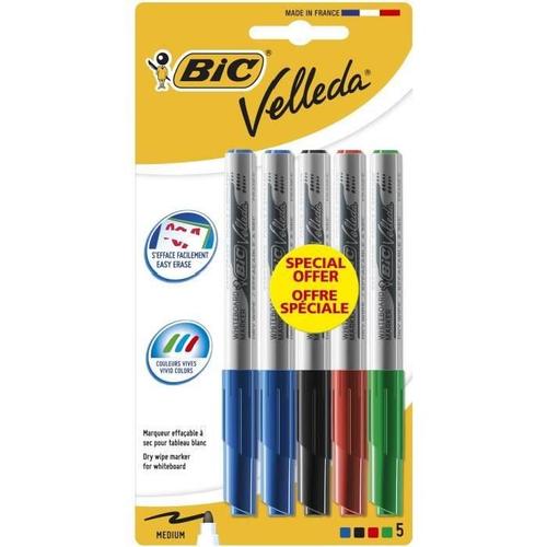 Bic Feutre Effacable A Sec Velleda 1741 Medium Assortis X5