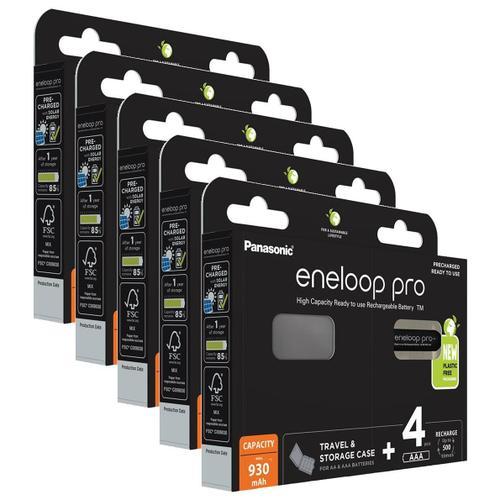 Panasonic Lot de 5 Eneloops Pro 4 Piles Rechargeables NiMh AAA/HR03 930mAh + Boîte