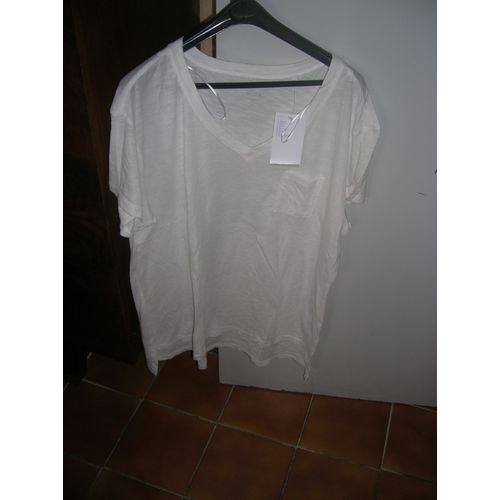 T-Shirt C&a Manches Courtes 60% Coton,40% Viscose M Blanc Cassé