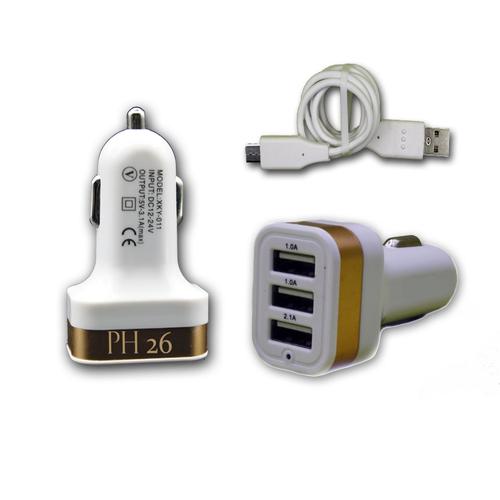 Chargeur Voiture Allume-Cigare Car Charger 3x Usb 2100ma + 1000ma + 1000ma (+Câble Offert) Pour Samsung Galaxy Teos I5800