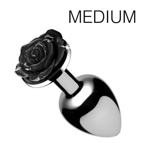 Bijoux Anal Plug Bijou Avec Rose Noire 7,5 X 3,4 Cm Medium