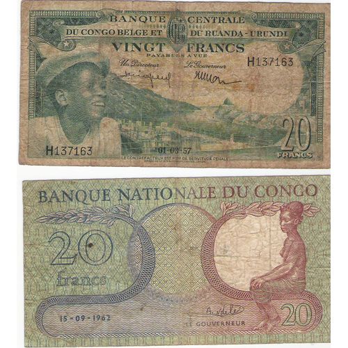 Lot 2 Billet 20 Franc Afrique Congo