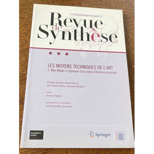 Revue De Synthèse Tome 129 Numéro 3. 2008 